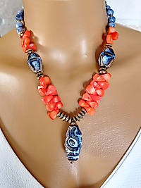 SODALİT VE  NAR MERCAN SERAMİK KOLYE UCU