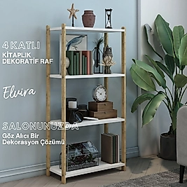 Elvira Ahşap 4 Raflı Kitaplık / Dekoratif Raf / Çok Amaçlı Kullanım ( Beyaz )