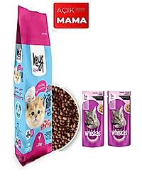 Yavru Kedi Maması Tavuk Etli 3 Kg(AÇIK MAMA) + Whiskas Somonlu Yaş  Mama 100 gr x 2  Adet