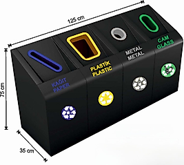 DÖRTLÜ GERİ DÖNÜŞÜM ÇÖP KOVASI BOYALI  ( KDV DAHİL )