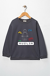 Erkek Çocuk "I am the muslım" Baskılı Pamuklu Sweat