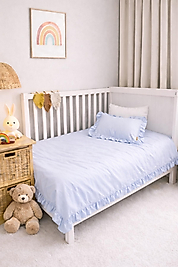 %100 Pamuk Farbalalı / Fırfırlı Nevresim Takımı Mavi