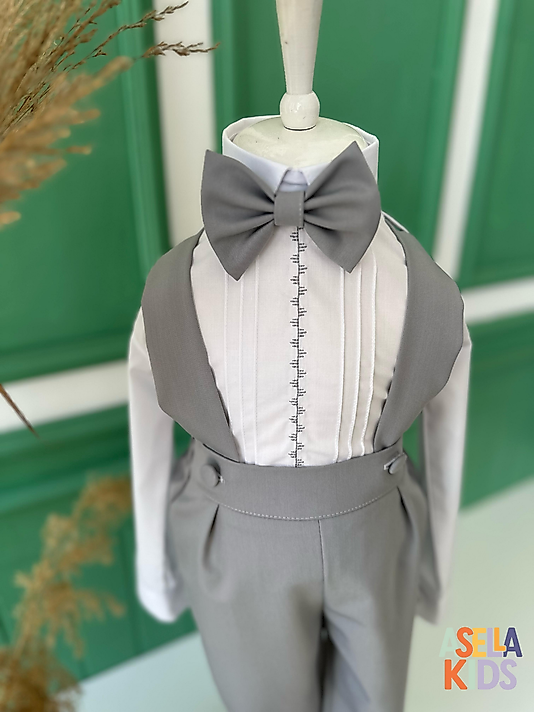 Erkek Çocuk Gri Renk Salopet Takım