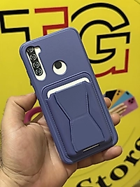 Redmi Note 8 Kartlıklı Standlı Deri Telefon Kılıfı Mor