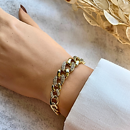 Kalın Işıltılı Oval Zincir Bileklik 20-17 cm | Mev'Altın Collection