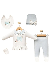 Fiyonklu Nakış Detaylı Yenidoğan 5’li Hastane Çıkış Seti