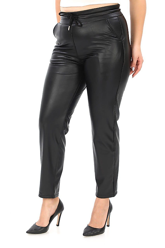 Büyük Beden İçi Şardonlu Suni Deri Jogger Pantolon