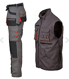 Bol Cepli Körüklü Pamuk Gabardin İş Yeleği ve Pantolonu