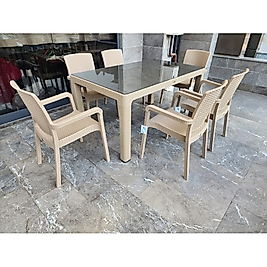 Florya Garden 90x90 Rattan Camlı Masa Takımı