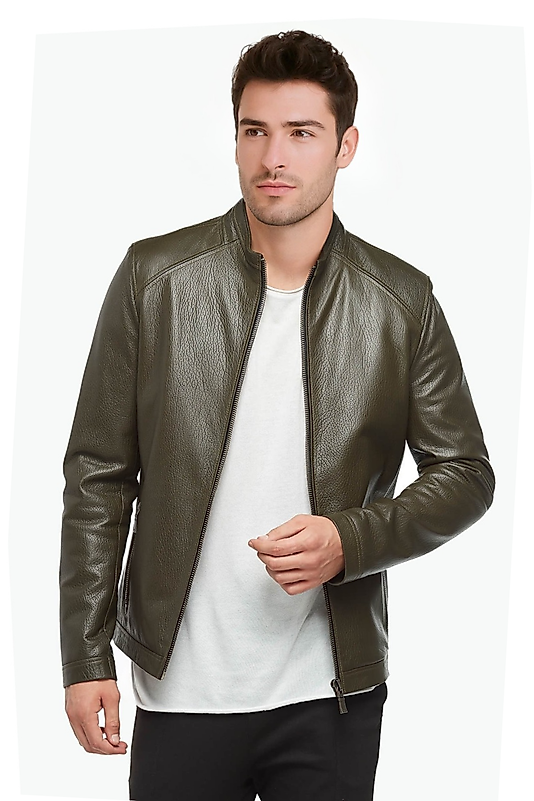 Puyol Hakiki Jumbo Deri Erkek Haki Ceket