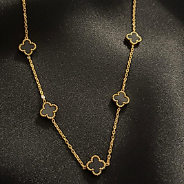 Van Cleef Model Mini Yoncalı Siyah Çelik Kolye