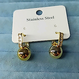 Çelik 14K Top Taşlı Küpe