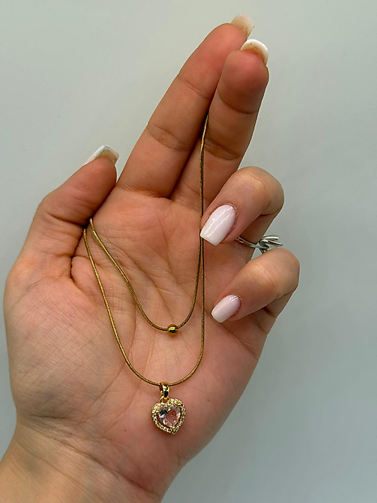 Xuping Pembe Kalp Taşlı Ayarlanabilir Kolye
