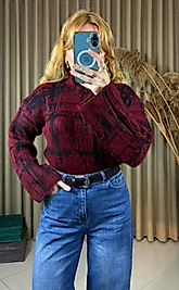 ZRA Model Desenli Yumoş Dik Yaka Bordo Kazak