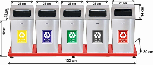 37LTx5 BÖLMELİ GERİ DÖNÜŞÜM SETİ MAT PASLANMAZ ( KDV DAHİL )