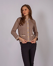LADY GINA COMPANY YUVARLAK YAKA ÖNÜ DÜĞMELİ KAHVE TRİKO
