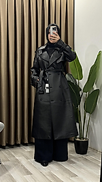 Siyah Deri Trençkot