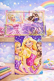 Prenses Temalı Çocuk Puzzle Boyama Kitabı Set