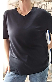 Kadın Modal Kumaş Siyah V Yaka T-shirt