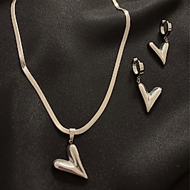 Kalp Figürlü Silver Çelik 2' li Set