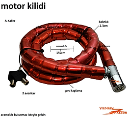 MOTOR BİSİKLET KİLİDİ 150CM PVC KAPLI MOTOR KİLİDİ KALIN 2 ANAHTAR ÇELİK HALAT