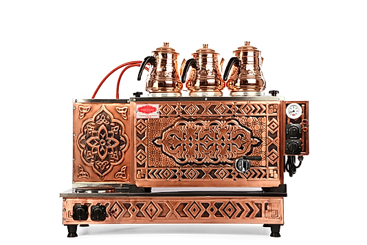 Tiryaki 3 Demlikli Full Otomatik Çay Kazanı Bakır İşlemeli (Elektrikli Pleytli)