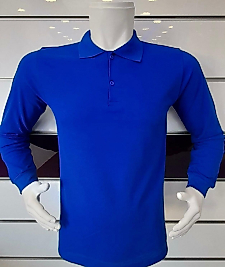 POLO YAKA UZUN KOL T-SHIRT PAMUK PENYE SAX MAVİ