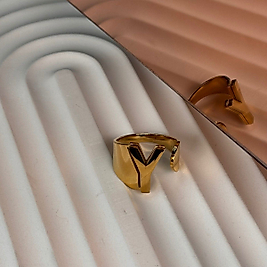 HARFLİ AYARLANABİLİR GOLD RENK ÇELİK YÜZÜK Y HARFİ