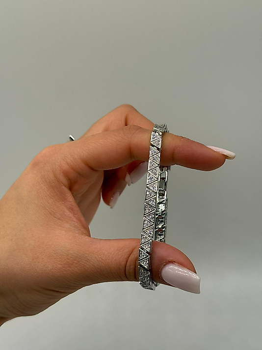 XUPİNG Geometrik Desenli Taşlı VIP Çelik Bileklik – Gümüş Renk