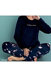 Kadife Pijama Takımı Çiçek Desenli