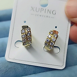 Xuping 14K Çift Sıra Taşlı Halka Küpe