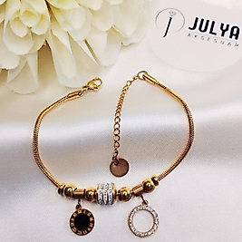 ÇELİK GOLD KARARMAZ PASLANMAZ TAŞLI SALLANTILI PANDORA BİLEKLİK