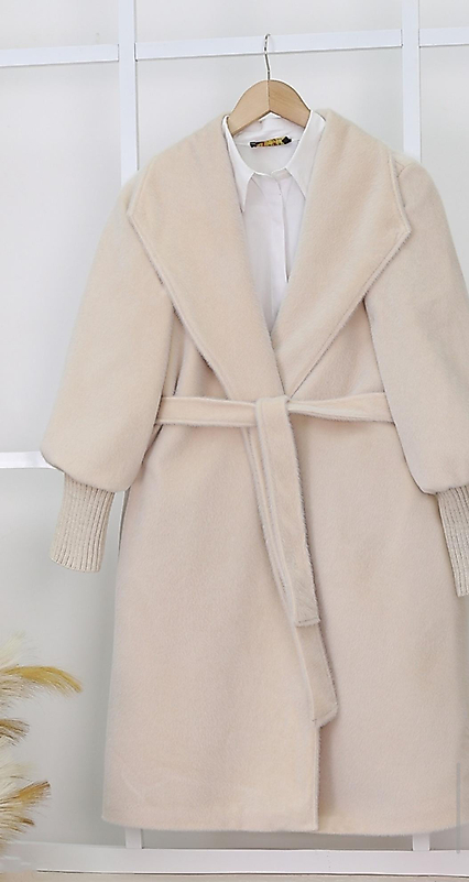 Kolu Ribanalı Şal Yaka AstarliKaşe Kaban Taş Renk