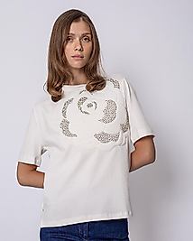 LADY GINA COMPANY ÖNÜ GÜL DETAY ECRU TSHİRT