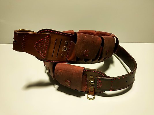 Deri Fişek Kemeri KIRMIZI Renk - MIKNATIS KAPAKLI