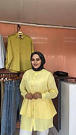 Piliseli Poplin Sarı Tunik