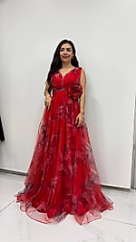 Lina  Desenli Kırmızı Abiye