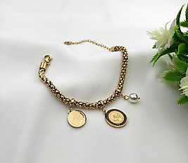 İncili Tuğralı Gold Çelik Bileklik