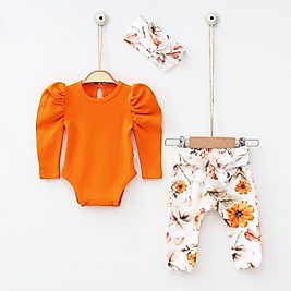 Kız Bebek 0-18 Ay Bandanalı Alt Üst Turuncu Takım
