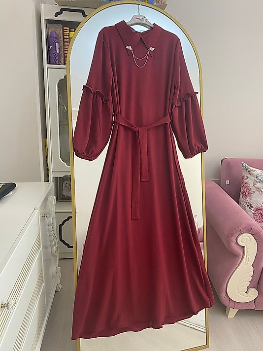 İthal Ayrobin Beli Bağcıklı Elbise