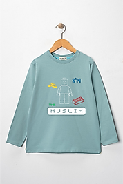 Erkek Çocuk Uzun Kollu Bisiklet Yaka "I Am The Muslım"  Oyun Baskılı Tişört Mevsimlik Pamuklu