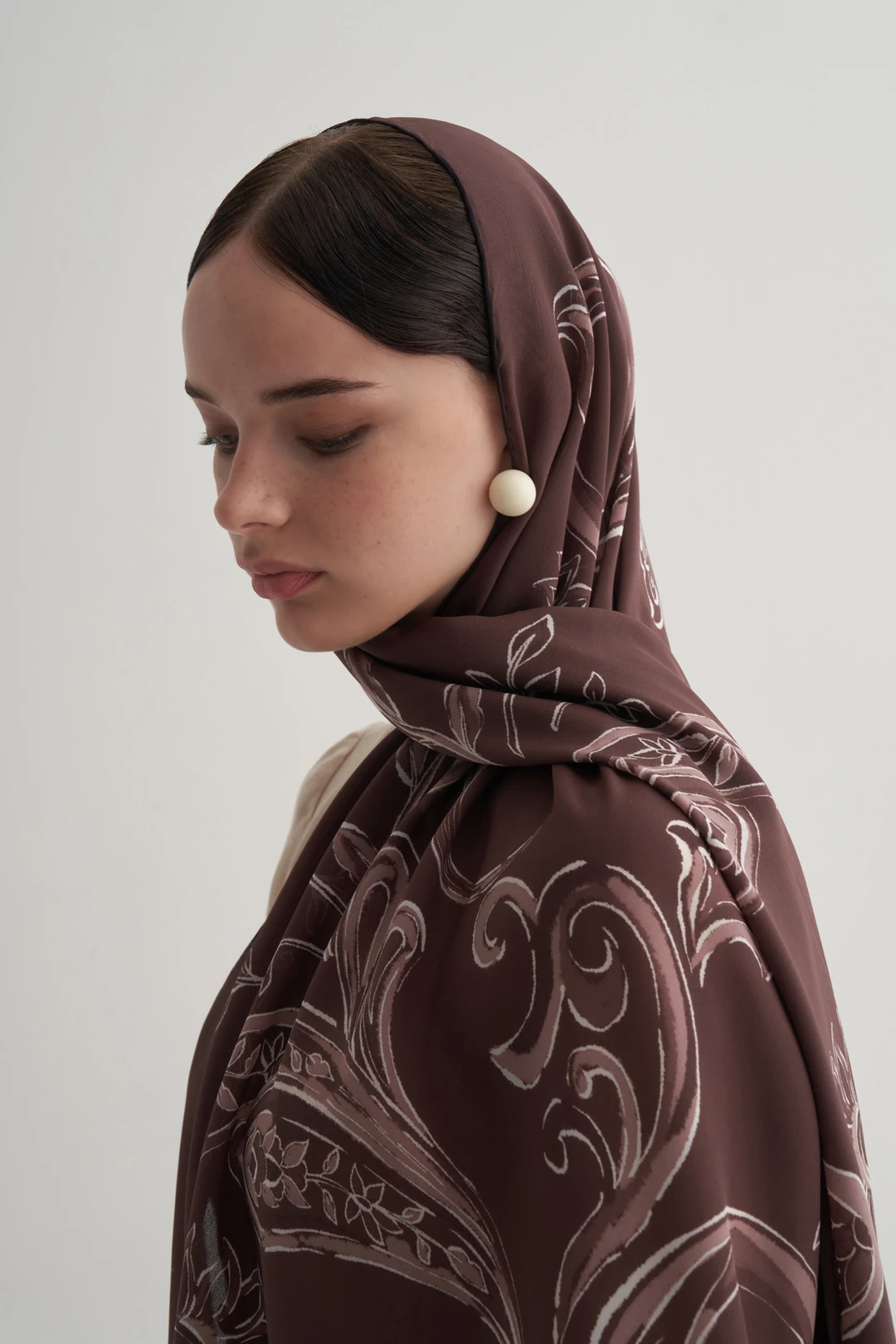 MORENO İpek Şal Brown Bloom