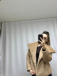 Camel kısa peluş mont kaban