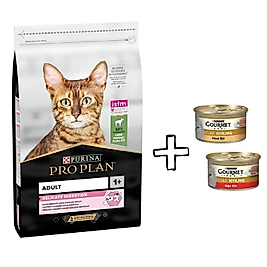 Purina Pro Plan Delicate Kuzu Etli Yetişkin Kedi Maması (10 kg) 2 Adet Gourmet Yaş Mama HEDİYE