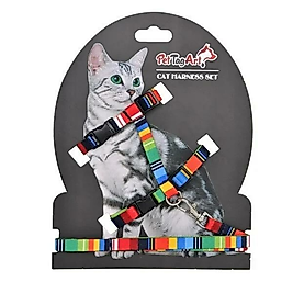 PetTagArt Renkli Desenli Ayarlanabilir Kedi Göğüs Tasma Seti 10 mm 110 cm