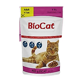 BioCat Tavuk Ve Ciğerli Yetişkin Kedi Yaş Maması 100 Gr