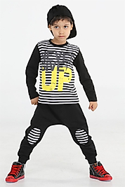 Casabony Up Çizgili Erkek Çocuk Pantolon + T-shirt Takım  BN-031