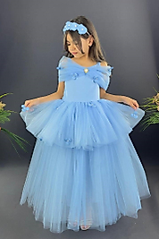 Omuz Detaylı  Mezuniyet ve Balo Elbisesi Bebe Mavisi Çocuk Abiye ABY875