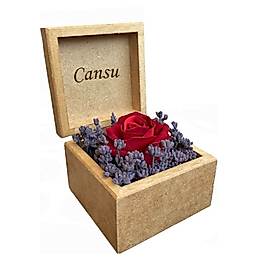 Design Flower Box Kişiye Özel İsimli Kırmızı Kadife Gül ve Lavanta