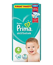 Prima Aktif Bebek Bezi Fırsat Paketi No:4 54'lü Maxi